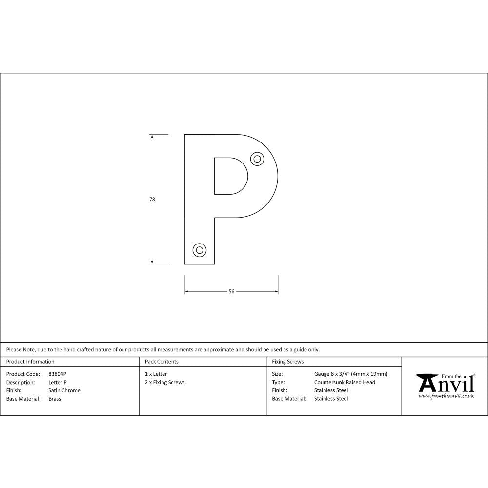 This is an image showing From The Anvil - Satin Chrome Letter P available from trade door handles, quick delivery and discounted prices