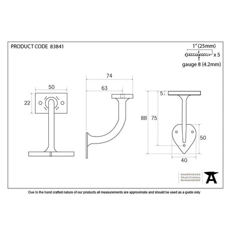 This is an image showing From The Anvil - Black 2.5" Handrail Bracket available from trade door handles, quick delivery and discounted prices