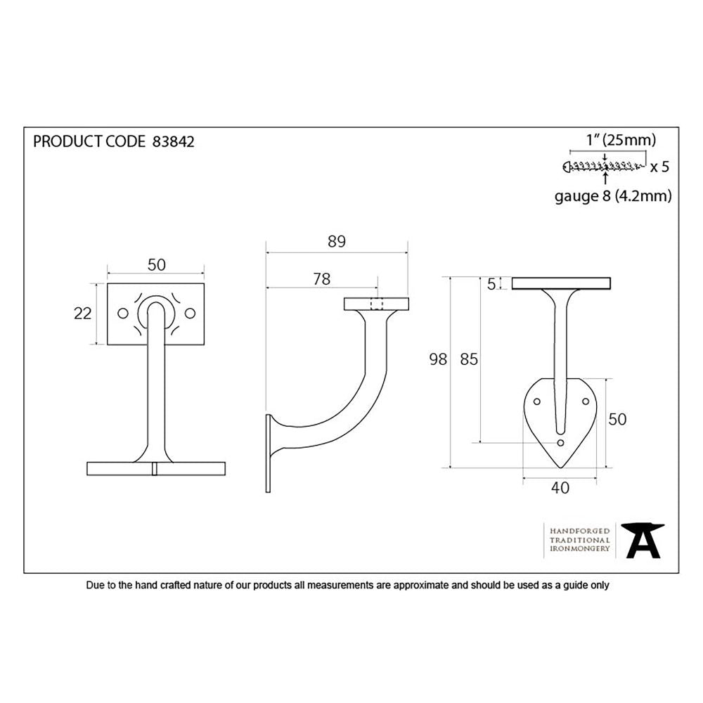 This is an image showing From The Anvil - Black 3" Handrail Bracket available from trade door handles, quick delivery and discounted prices