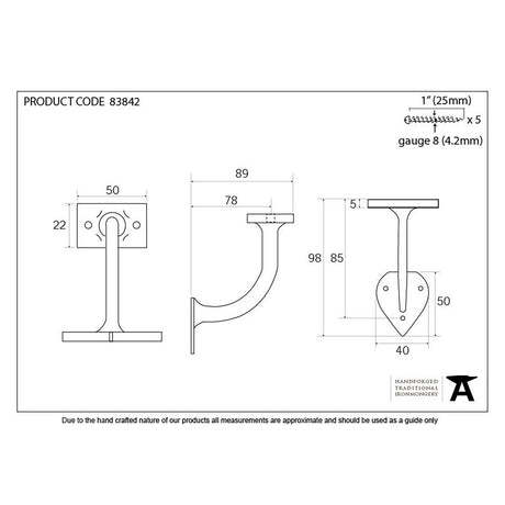 This is an image showing From The Anvil - Black 3" Handrail Bracket available from trade door handles, quick delivery and discounted prices