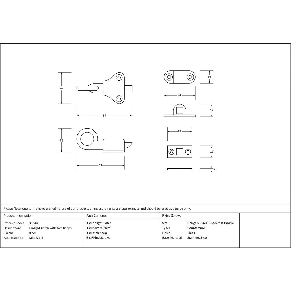 This is an image showing From The Anvil - Black Fanlight Catch with two Keeps available from T.H Wiggans Architectural Ironmongery in Kendal, quick delivery and discounted prices