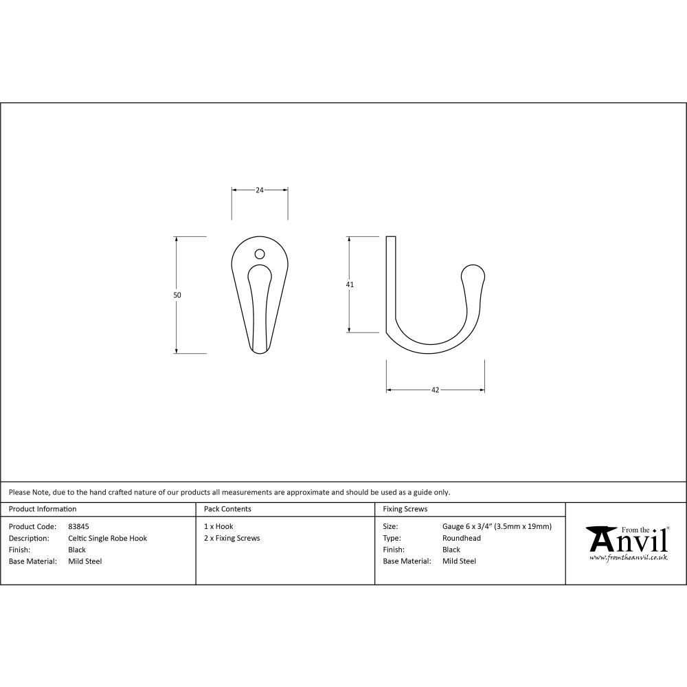 This is an image showing From The Anvil - Black Celtic Single Robe Hook available from trade door handles, quick delivery and discounted prices