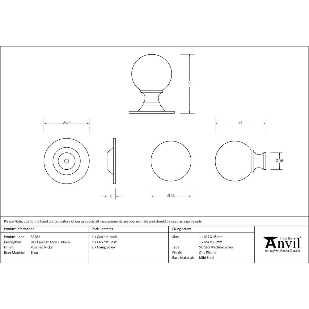 This is an image showing From The Anvil - Polished Nickel Ball Cabinet Knob 39mm available from trade door handles, quick delivery and discounted prices