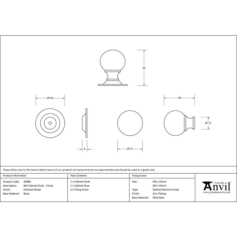This is an image showing From The Anvil - Polished Nickel Ball Cabinet Knob 31mm available from trade door handles, quick delivery and discounted prices
