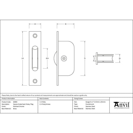 This is an image showing From The Anvil - Polished Chrome Square Ended Sash Pulley 75kg available from T.H Wiggans Architectural Ironmongery in Kendal, quick delivery and discounted prices