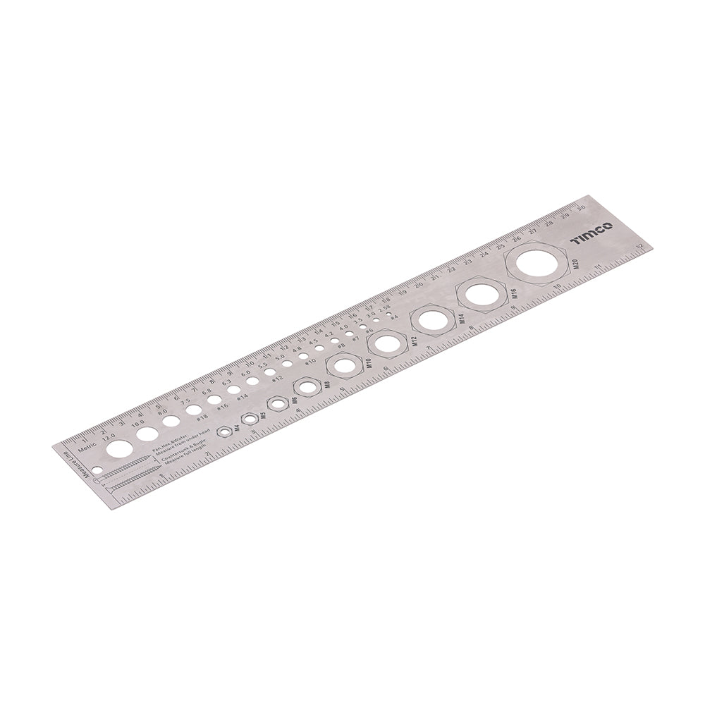 This is an image showing TIMCO Fixings Gauge and Ruler - 300mm - 1 Each Wallet available from T.H Wiggans Ironmongery in Kendal, quick delivery at discounted prices.