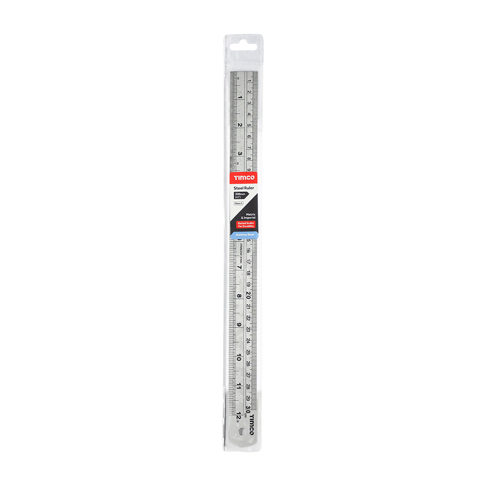 This is an image showing TIMCO Steel Ruler - 300mm - 1 Each Wallet available from T.H Wiggans Ironmongery in Kendal, quick delivery at discounted prices.