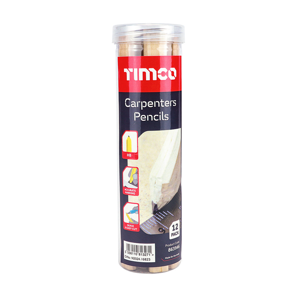 This is an image showing TIMCO Carpenters Pencils - 180mm - 12 Pieces Tube available from T.H Wiggans Ironmongery in Kendal, quick delivery at discounted prices.