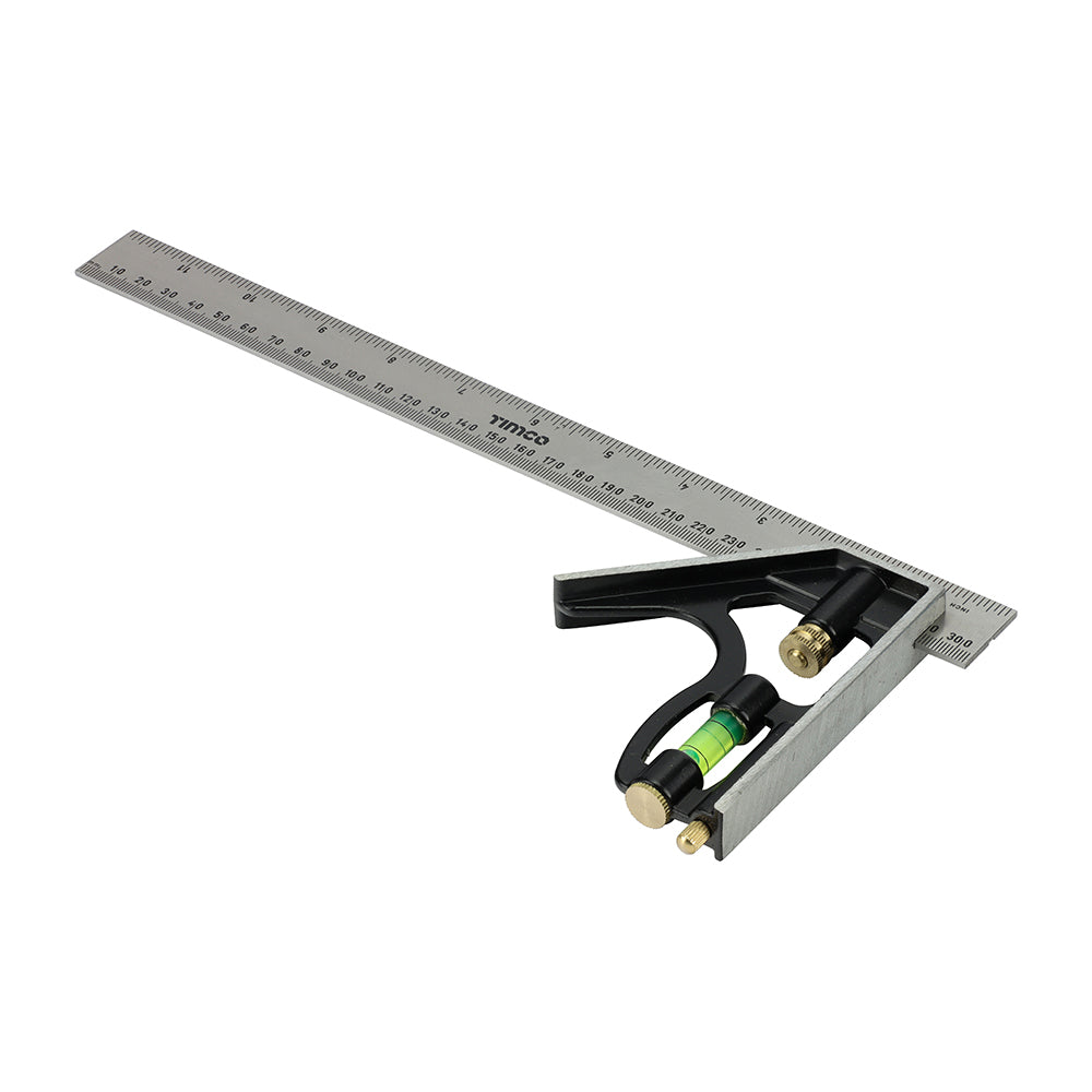 This is an image showing TIMCO Combination Square - 300mm - 1 Each Blister Pack available from T.H Wiggans Ironmongery in Kendal, quick delivery at discounted prices.