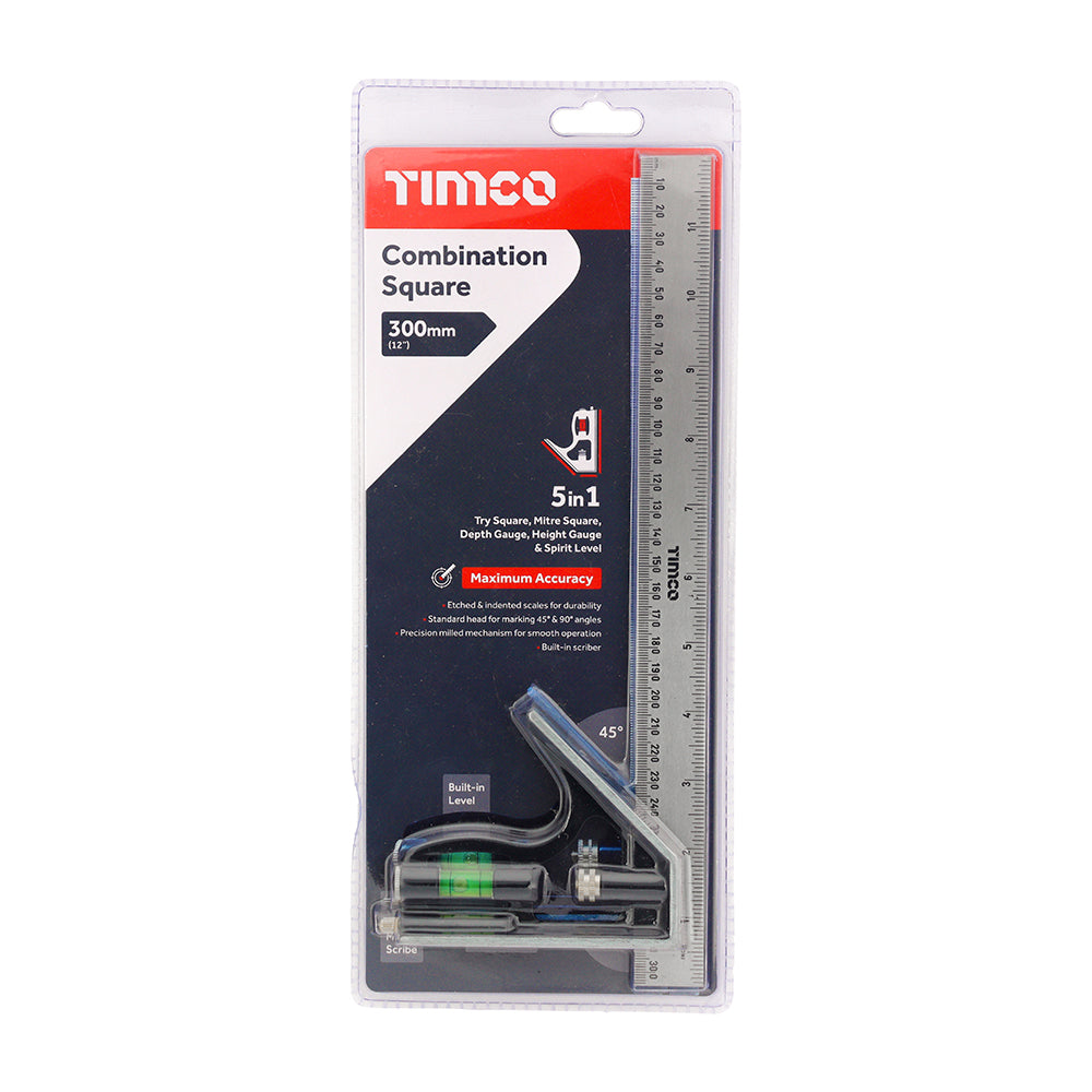 This is an image showing TIMCO Combination Square - 300mm - 1 Each Blister Pack available from T.H Wiggans Ironmongery in Kendal, quick delivery at discounted prices.