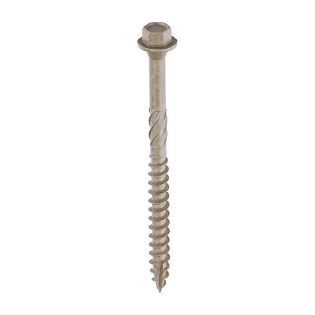 This is an image showing TIMCO Timber Frame Construction & Landscaping Screws - Hex - Exterior - Green Organic - 6.7 x 87 - 400 Pieces Tub available from T.H Wiggans Ironmongery in Kendal, quick delivery at discounted prices.