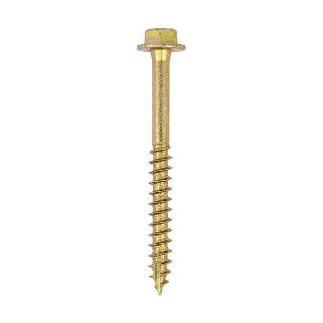 This is an image showing TIMCO Advanced Coach Screws - Hex Flange - Yellow - 8.0 x 80 - 48 Pieces TIMbag available from T.H Wiggans Ironmongery in Kendal, quick delivery at discounted prices.