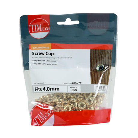 This is an image showing TIMCO Screw Cups - Electro Brass - To fit 8 Gauge Screws - 800 Pieces TIMbag available from T.H Wiggans Ironmongery in Kendal, quick delivery at discounted prices.