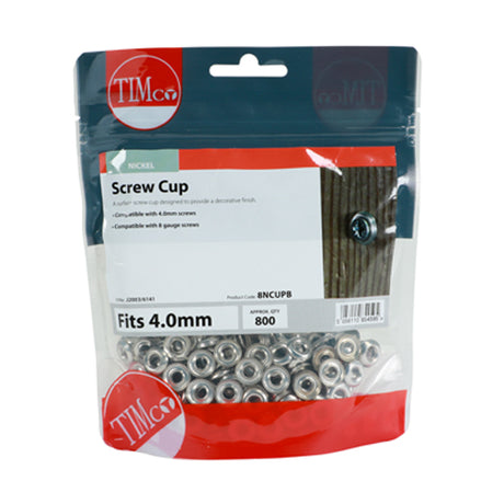 This is an image showing TIMCO Screw Cups - Nickel - To fit 8 Gauge Screws - 800 Pieces TIMbag available from T.H Wiggans Ironmongery in Kendal, quick delivery at discounted prices.