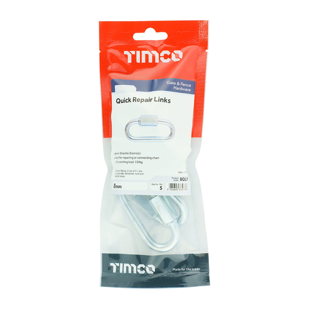 This is an image showing TIMCO Quick Repair Links - Zinc - 8mm - 5 Pieces TIMpac available from T.H Wiggans Ironmongery in Kendal, quick delivery at discounted prices.