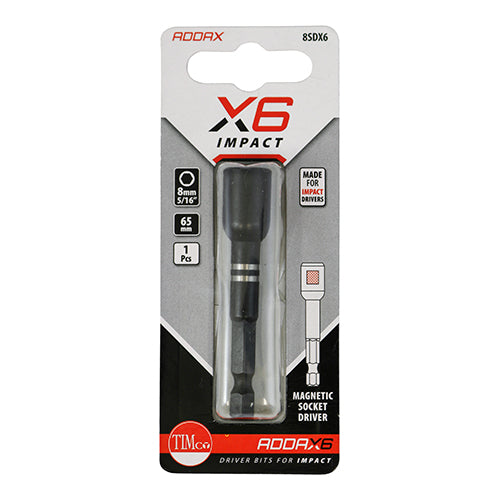 This is an image showing TIMCO Impact Magnetic Socket Driver - 8mm x 65mm - 1 Each Blister Pack available from T.H Wiggans Ironmongery in Kendal, quick delivery at discounted prices.