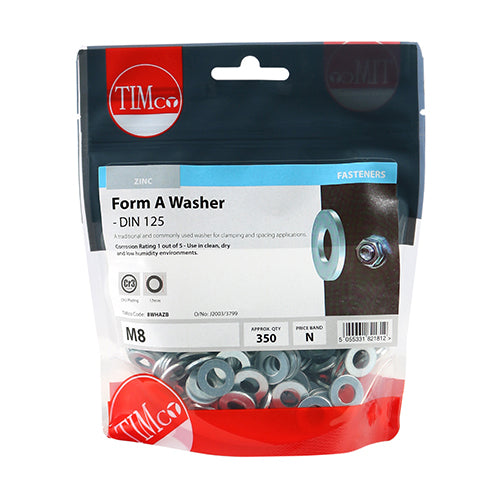 This is an image showing TIMCO Form A Washers - Zinc - M8 - 350 Pieces TIMbag available from T.H Wiggans Ironmongery in Kendal, quick delivery at discounted prices.