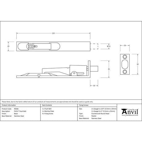 This is an image showing From The Anvil - Black PVD Stainless Steel 6" Flush Bolt available from trade door handles, quick delivery and discounted prices