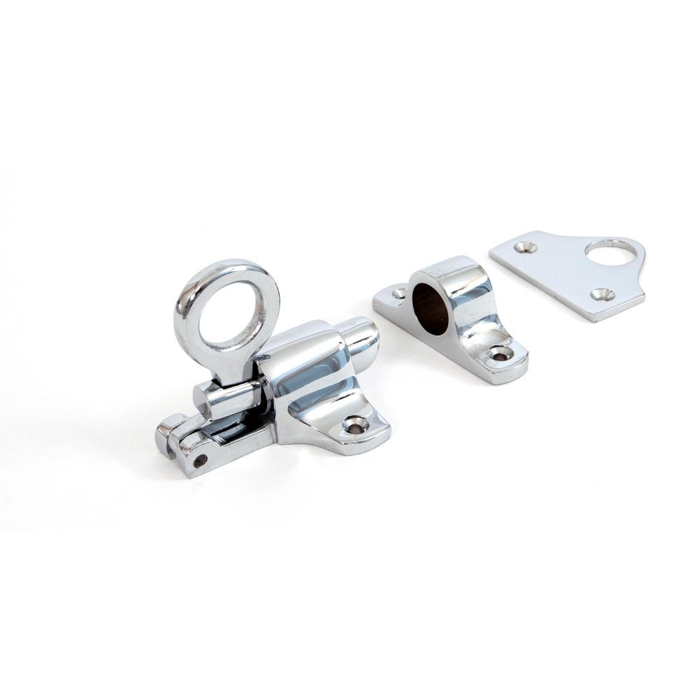 This is an image showing From The Anvil - Polished Chrome Fanlight Catch + Two Keeps available from T.H Wiggans Architectural Ironmongery in Kendal, quick delivery and discounted prices