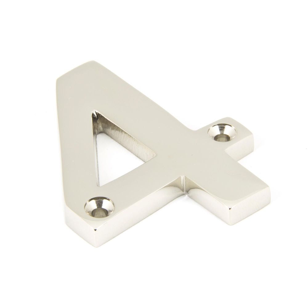 This is an image of From The Anvil - Polished Nickel Numeral 4 available to order from T.H Wiggans Architectural Ironmongery in Kendal, quick delivery and discounted prices.