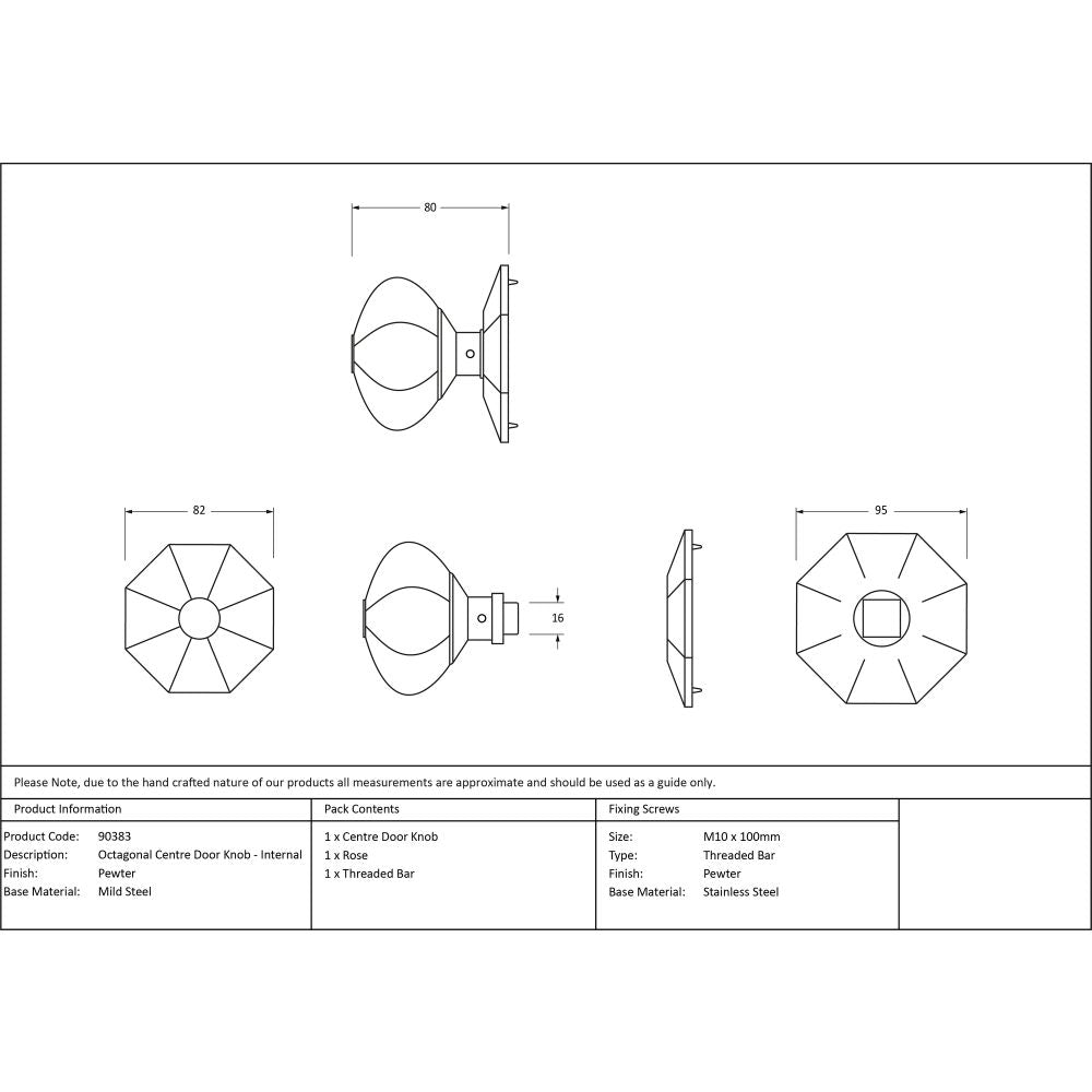 This is an image showing From The Anvil - Pewter Octagonal Centre Door Knob - Internal available from trade door handles, quick delivery and discounted prices