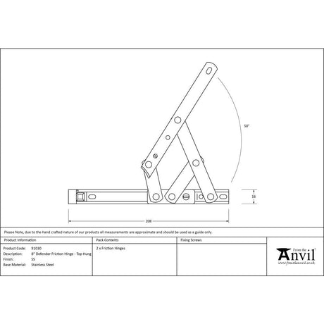 This is an image showing From The Anvil - SS 8" Defender Friction Hinge - Top hung available from T.H Wiggans Architectural Ironmongery, quick delivery and discounted prices