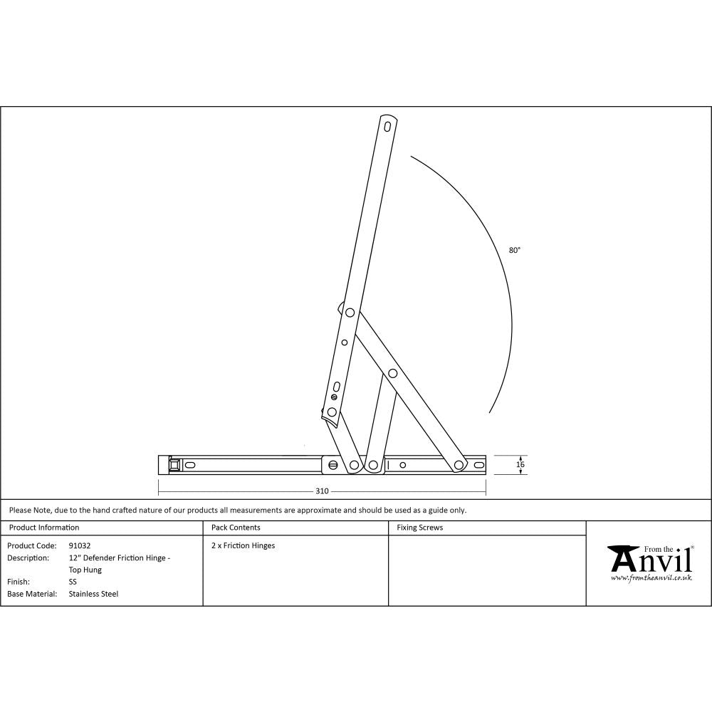 This is an image showing From The Anvil - SS 12" Defender Friction Hinge - Top Hung available from T.H Wiggans Architectural Ironmongery, quick delivery and discounted prices