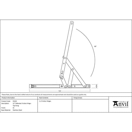 This is an image showing From The Anvil - SS 12" Defender Friction Hinge - Top Hung available from T.H Wiggans Architectural Ironmongery, quick delivery and discounted prices