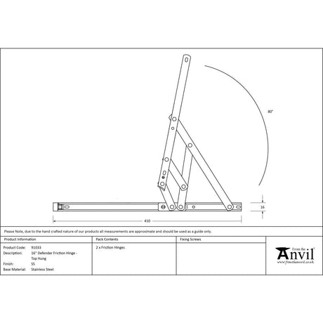 This is an image showing From The Anvil - SS 16" Defender Friction Hinge - Top Hung available from T.H Wiggans Architectural Ironmongery, quick delivery and discounted prices