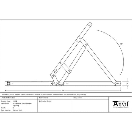 This is an image showing From The Anvil - SS 20" Defender Friction Hinge - Top Hung available from T.H Wiggans Architectural Ironmongery, quick delivery and discounted prices