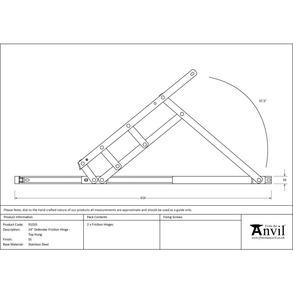 This is an image showing From The Anvil - SS 24" Defender Friction Hinge - Top Hung available from T.H Wiggans Architectural Ironmongery, quick delivery and discounted prices