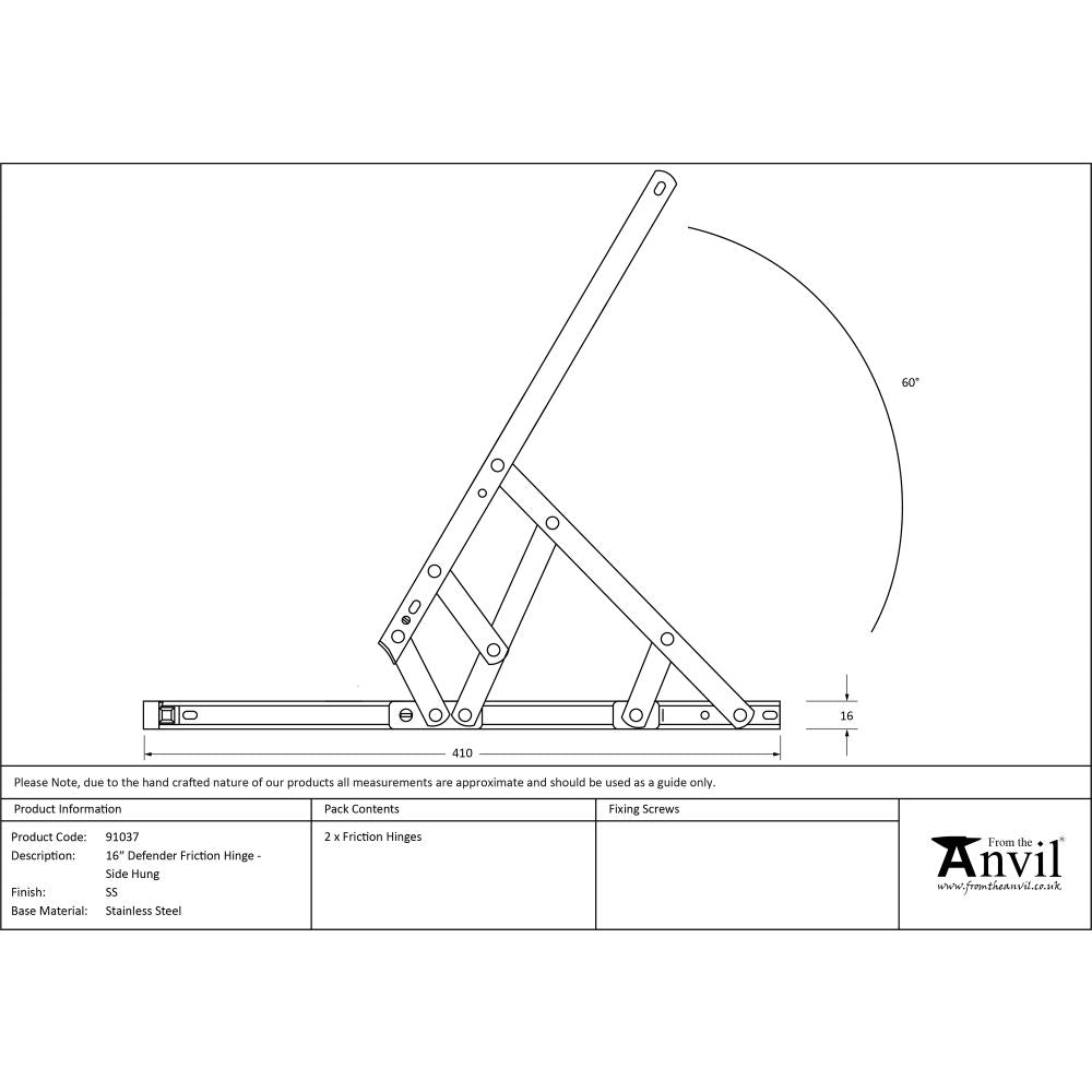 This is an image showing From The Anvil - SS 16" Defender Friction Hinge - Side Hung available from T.H Wiggans Architectural Ironmongery, quick delivery and discounted prices