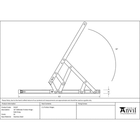 This is an image showing From The Anvil - SS 16" Defender Friction Hinge - Side Hung available from T.H Wiggans Architectural Ironmongery, quick delivery and discounted prices