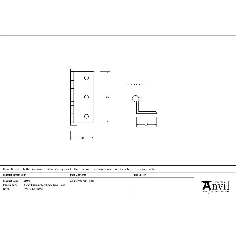 This is an image showing From The Anvil - Bright Zinc Plated 2 1/2" Stormproof Hinge 1951 (pair) available from T.H Wiggans Architectural Ironmongery, quick delivery and discounted prices