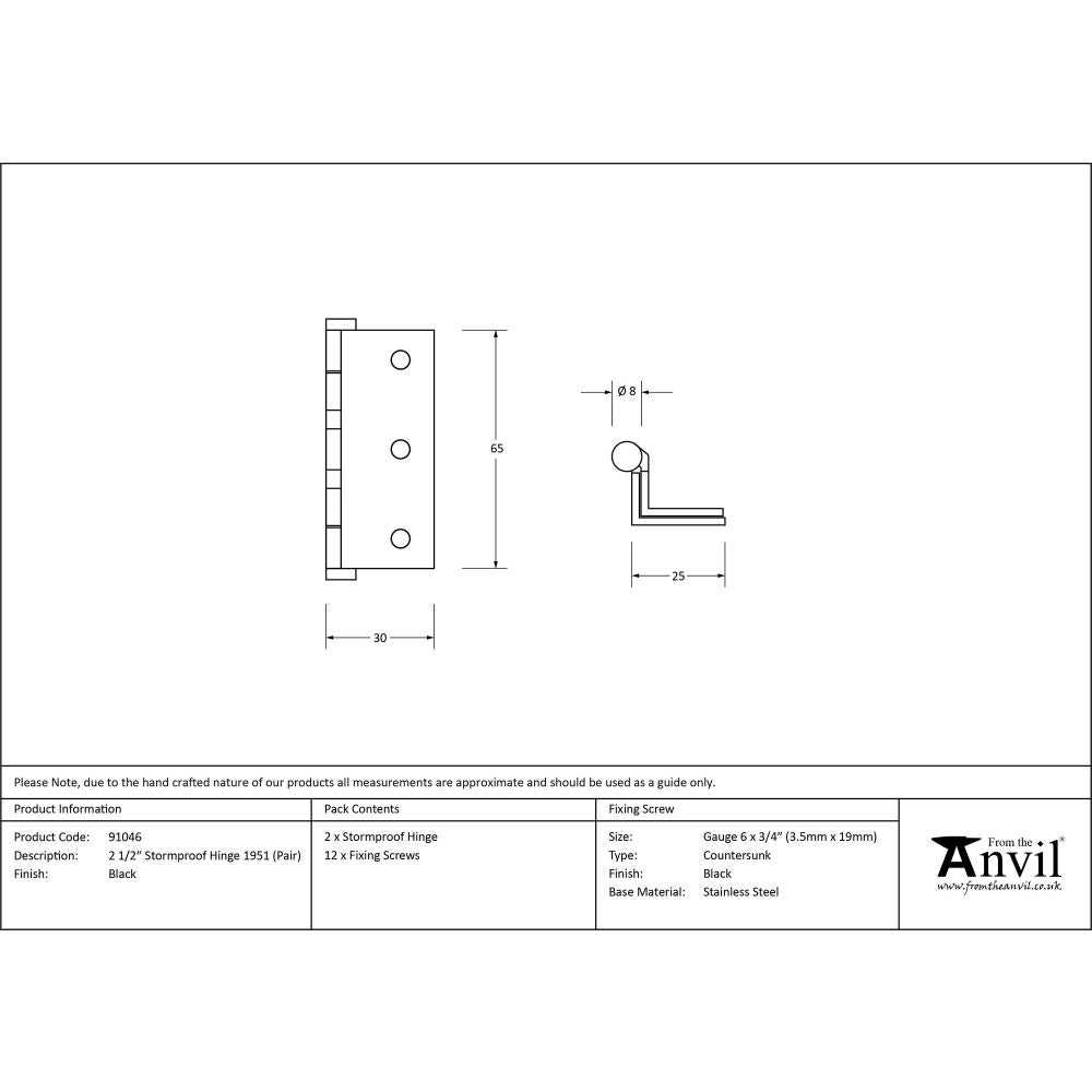 This is an image showing From The Anvil - Black 2 1/2" Stormproof Hinge 1951 (Pair) available from T.H Wiggans Architectural Ironmongery, quick delivery and discounted prices