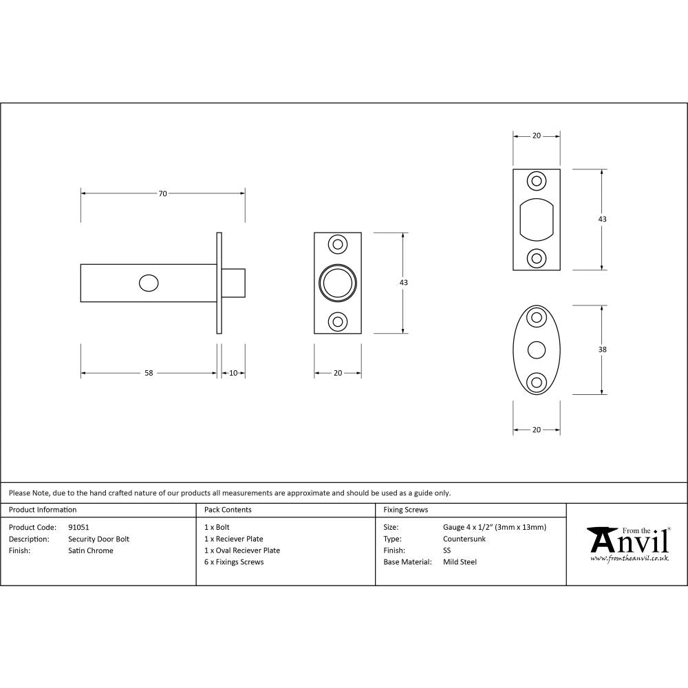 This is an image showing From The Anvil - Satin Chrome Security Door Bolt available from T.H Wiggans Architectural Ironmongery in Kendal, quick delivery and discounted prices