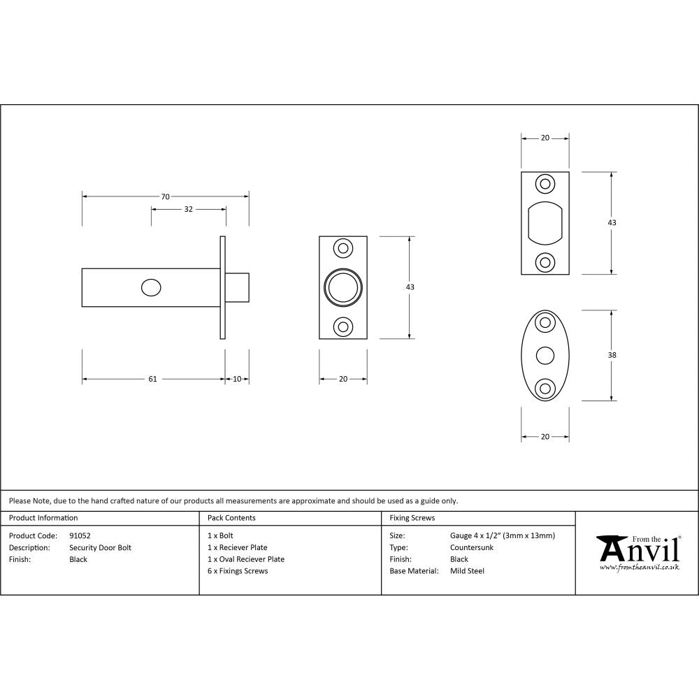 This is an image showing From The Anvil - Black Security Door Bolt available from T.H Wiggans Architectural Ironmongery in Kendal, quick delivery and discounted prices
