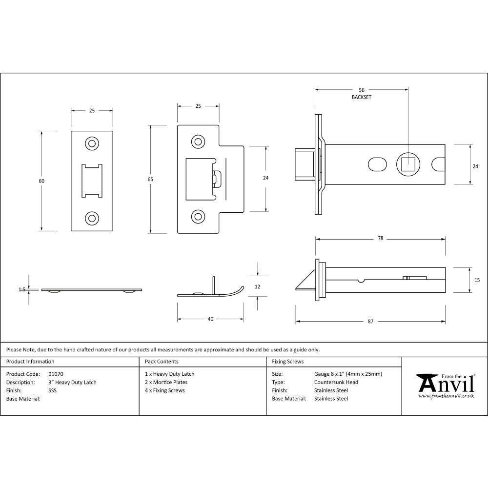 This is an image showing From The Anvil - SSS 3" Heavy Duty Latch available from T.H Wiggans Architectural Ironmongery in Kendal, quick delivery and discounted prices