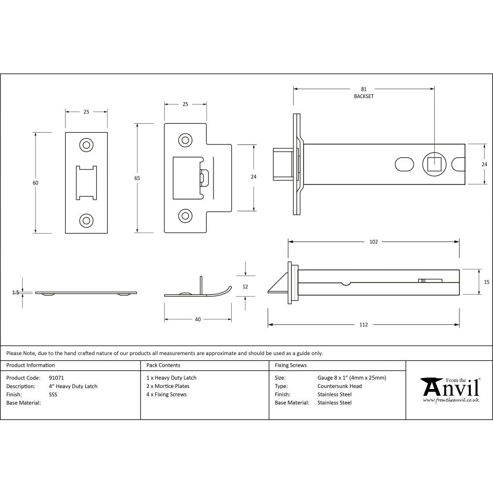 This is an image showing From The Anvil - SSS 4" Heavy Duty Latch available from T.H Wiggans Architectural Ironmongery in Kendal, quick delivery and discounted prices