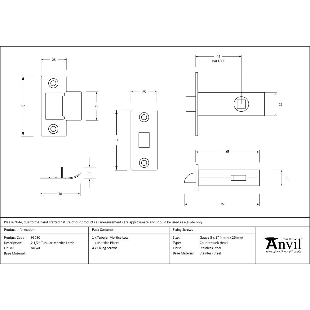 This is an image showing From The Anvil - Nickel 2?" Tubular Mortice Latch available from T.H Wiggans Architectural Ironmongery in Kendal, quick delivery and discounted prices