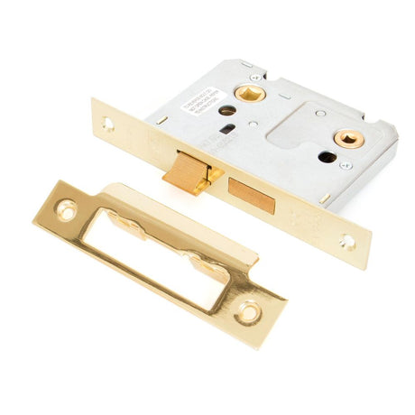 This is an image showing From The Anvil - Electro Brassed 3" Bathroom Mortice Lock available from T.H Wiggans Architectural Ironmongery in Kendal, quick delivery and discounted prices