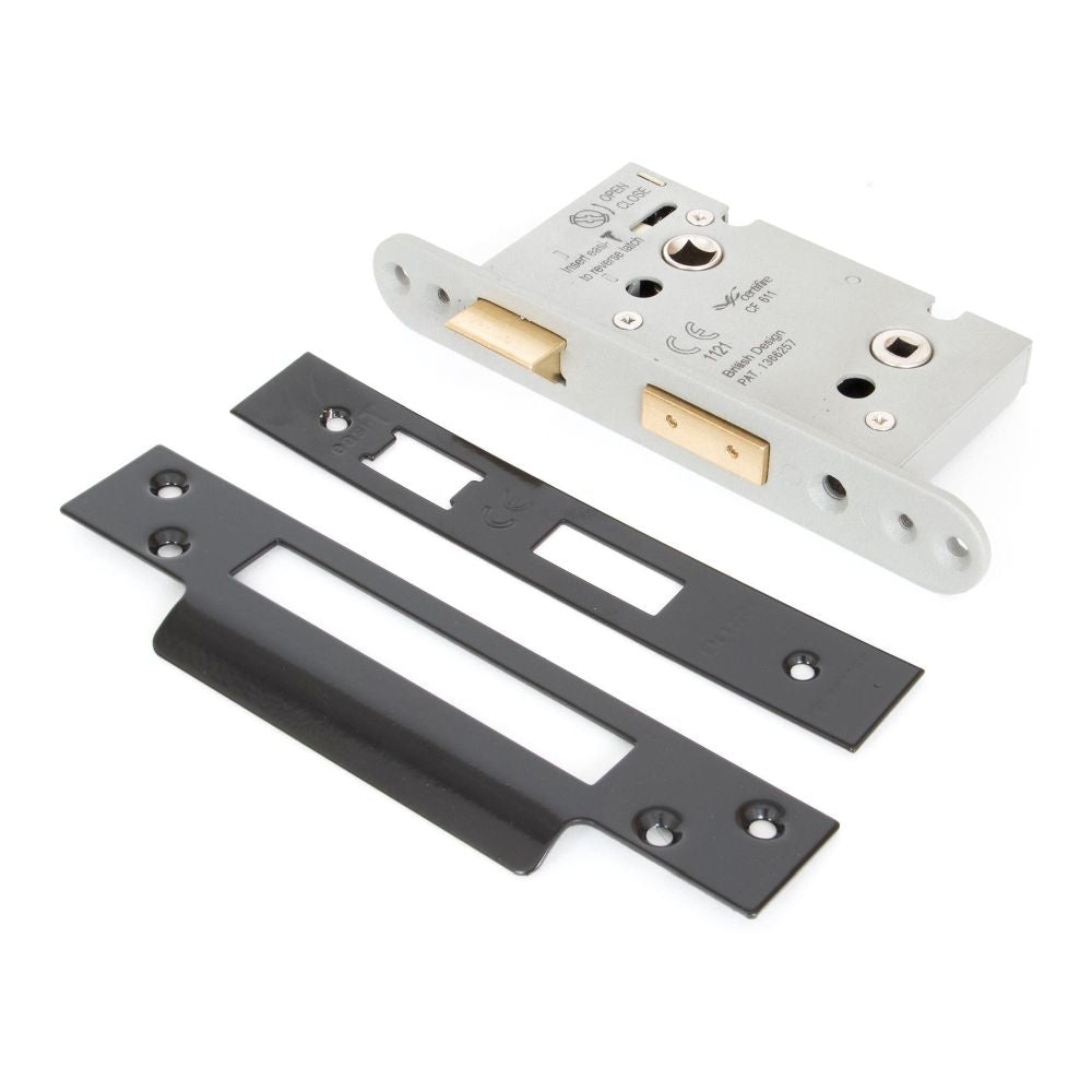 This is an image showing From The Anvil - Black 2.5" Heavy Duty Bathroom Mortice Lock available from T.H Wiggans Architectural Ironmongery in Kendal, quick delivery and discounted prices