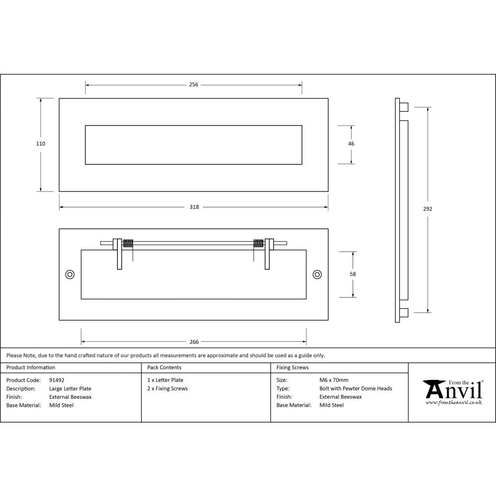 This is an image showing From The Anvil - External Beeswax Large Letter Plate available from trade door handles, quick delivery and discounted prices