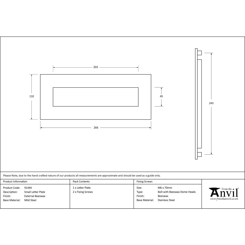 This is an image showing From The Anvil - External Beeswax Small Letter Plate available from trade door handles, quick delivery and discounted prices