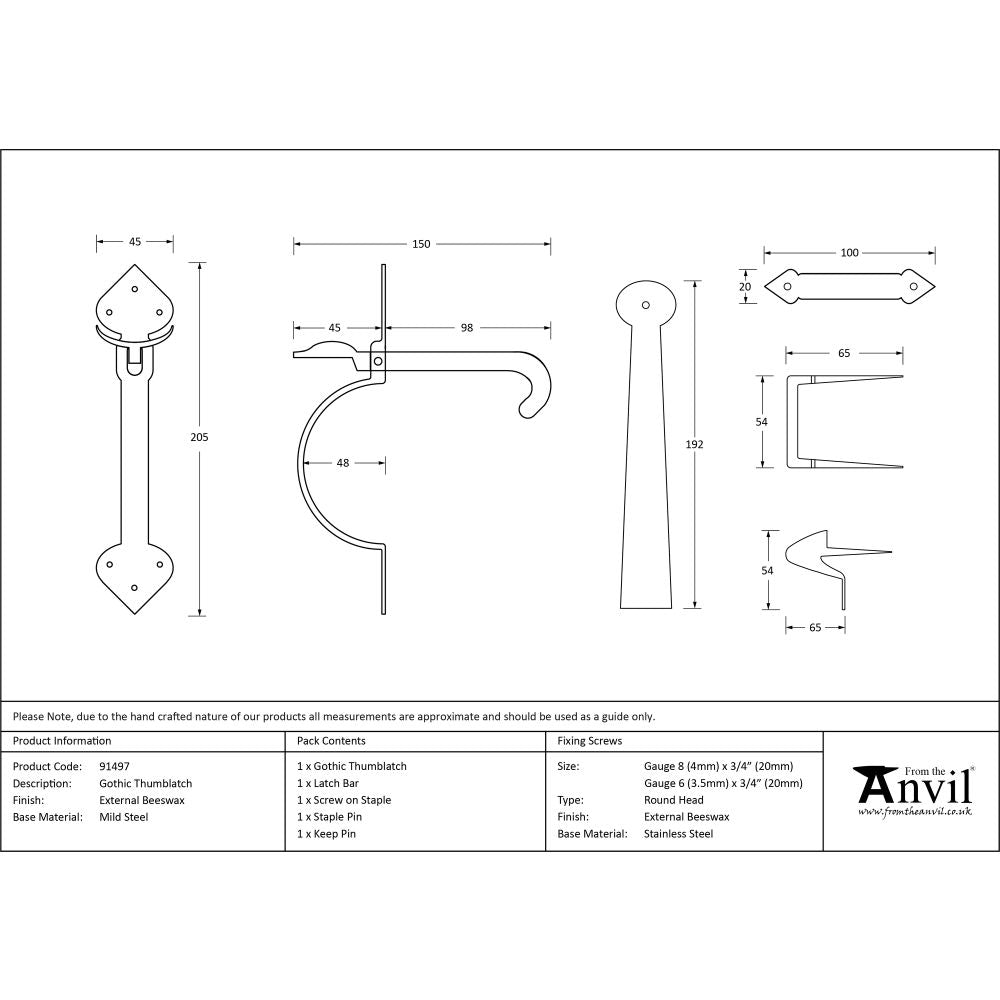 This is an image showing From The Anvil - External Beeswax Gothic Thumblatch available from trade door handles, quick delivery and discounted prices