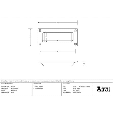 This is an image showing From The Anvil - Aged Brass Flush Handle available from trade door handles, quick delivery and discounted prices