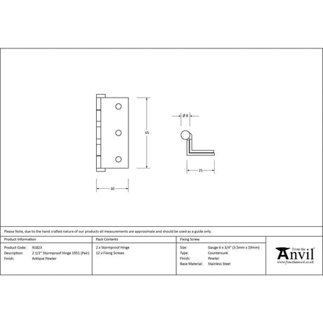 This is an image showing From The Anvil - Antique Pewter 2 1/2" Stormproof Hinge 1951 (pair) available from T.H Wiggans Architectural Ironmongery, quick delivery and discounted prices