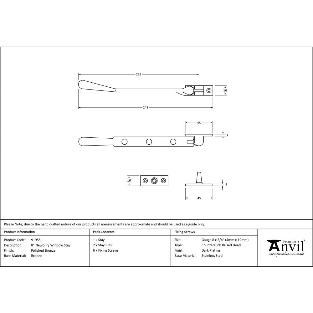 This is an image showing From The Anvil - Polished Bronze 8" Newbury Stay available from T.H Wiggans Architectural Ironmongery in Kendal, quick delivery and discounted prices