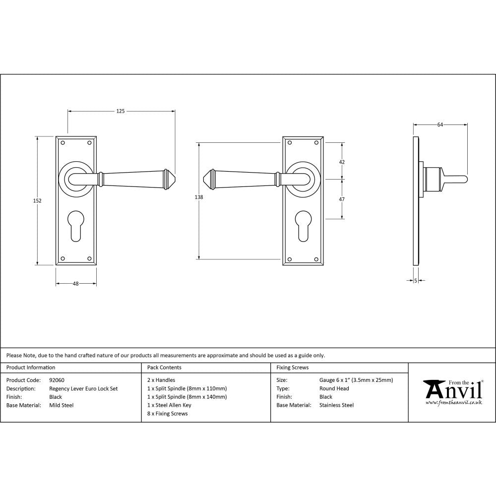 This is an image showing From The Anvil - Black Regency Lever Euro Lock Set available from trade door handles, quick delivery and discounted prices