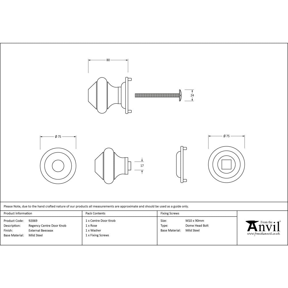 This is an image showing From The Anvil - External Beeswax Regency Centre Door Knob available from trade door handles, quick delivery and discounted prices